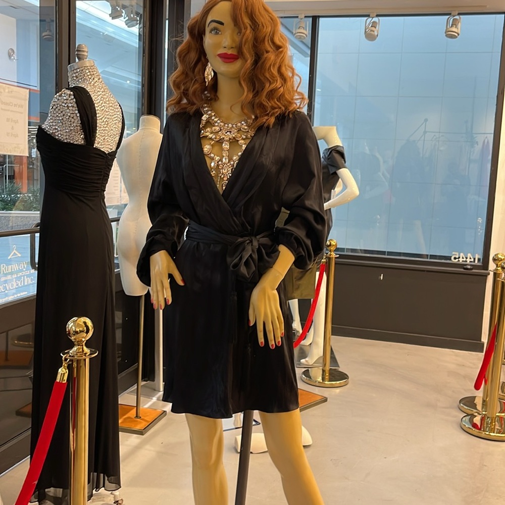 THREAL Social 100% Silk Black Formal Midi Dress